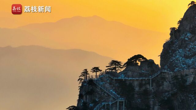 千里江山图!安徽万佛山朝霞雪景美如画