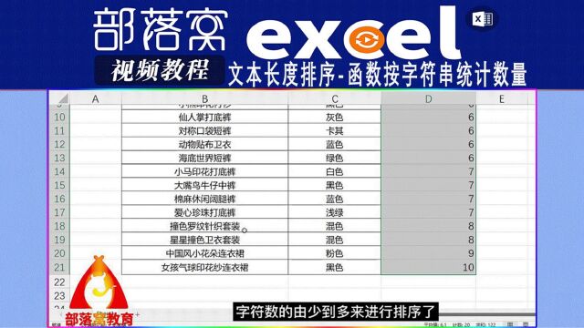 excel文本长度排序视频:函数按字符串统计数量