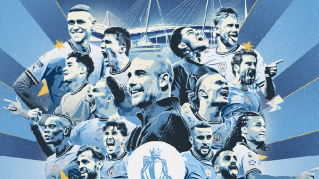 曼城王朝建立!瓜迪奥拉6年5冠,霸气伸出5根手指,全队疯狂庆祝