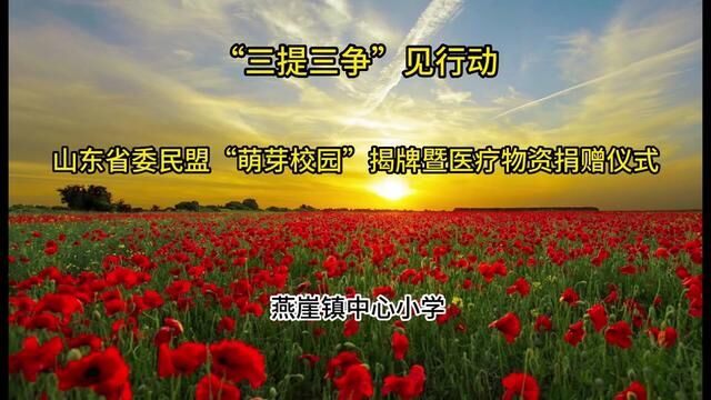 “三提三争”见行动 山东省委民盟“萌芽校园”揭牌暨医疗物资捐赠仪式 燕崖镇中心小学 杜静 任德强 审核 吴本庆 白如娟 发布