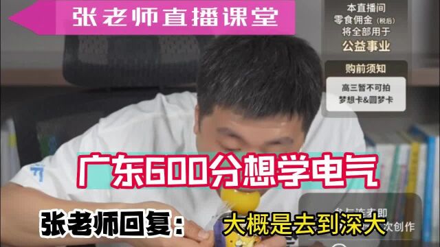 广东600分想学电气,张老师推荐大概是深大