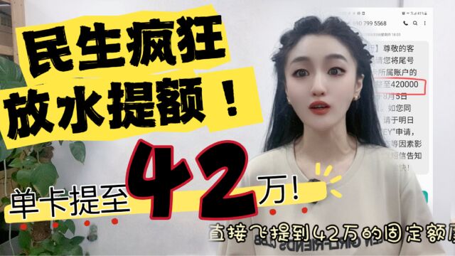 民生银行疯狂放水提额,单卡提额至42万?申卡放水也没关停?