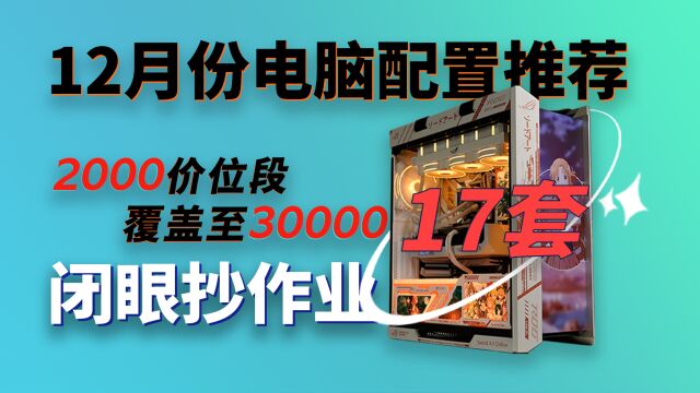 12月一共推荐了17套电脑配置,从2000价位段覆盖至3万,一定有一套适合你