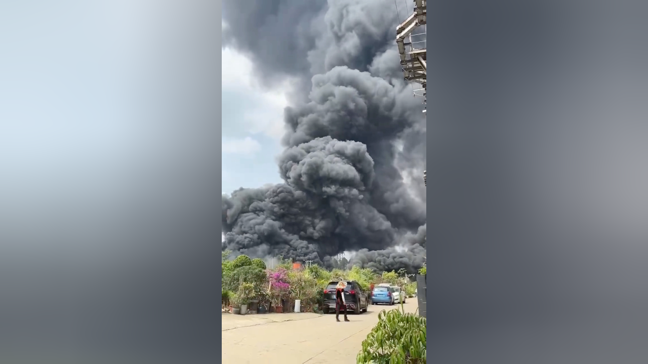 成都三圣乡突发火灾,现场浓烟滚滚,事发地疑似花卉市场