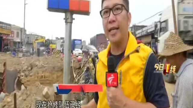 汕尾陆丰:国道临时便桥现险情 多部门冒雨抢修