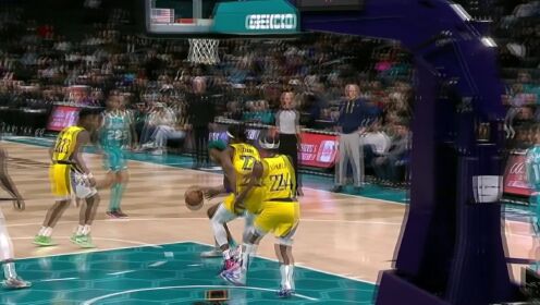 《NBA全场集锦》篮筐要被扣碎啦 凯琼斯双手灌篮暴力炸筐