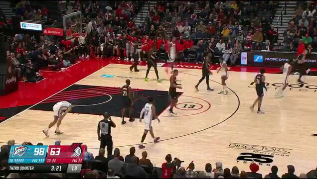 NBA常规赛：雷霆vs开拓者第3节英文原声回放