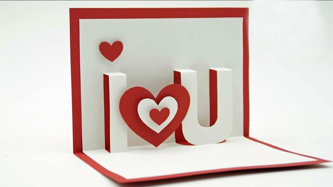 教你制作手工个性贺卡,展开后是立体的i love you