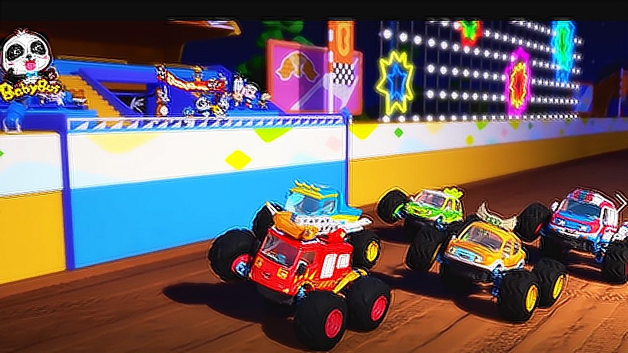 超级怪兽车队变身彩虹有强大的力量巨大的轮胎怪兽车队动画片