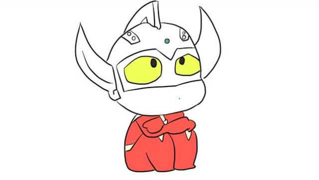 坐在地上发呆的q版泰罗奥特曼儿童卡通简笔画