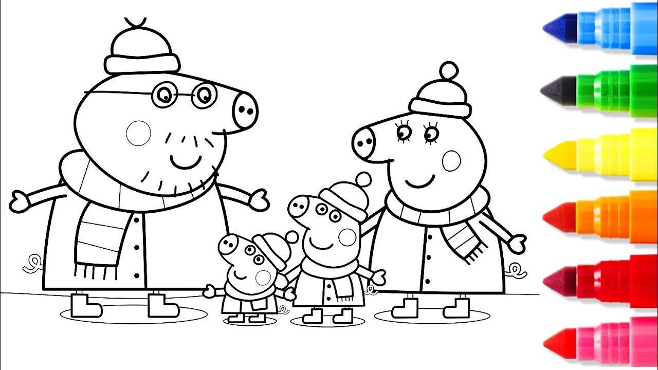 儿童简笔画:小猪佩奇四人冬天的帽子