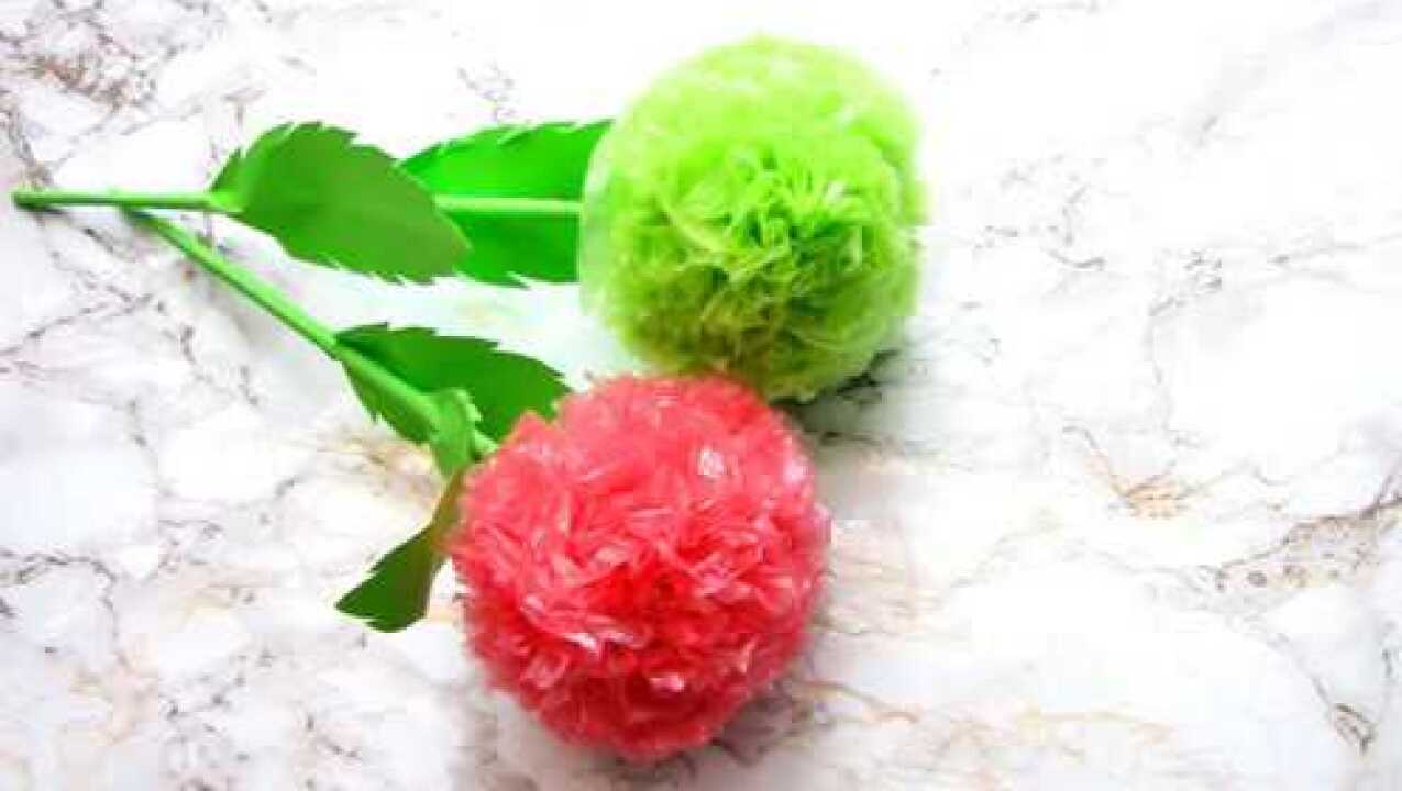 手工diy用塑料袋垃圾袋制作球状纸花