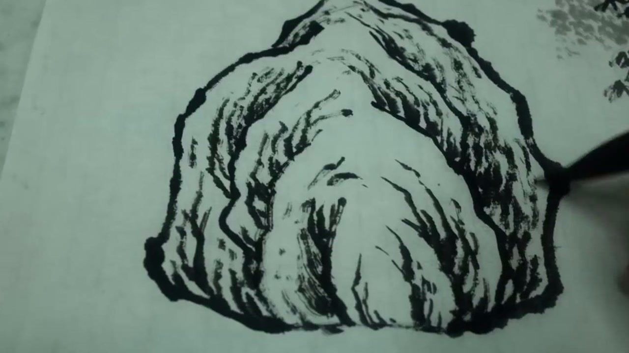 披麻皴技法黄德荣老师示范讲解水墨画石头的皴法