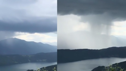 摄影师拍下湖泊边的阵雨 网友：像是海啸