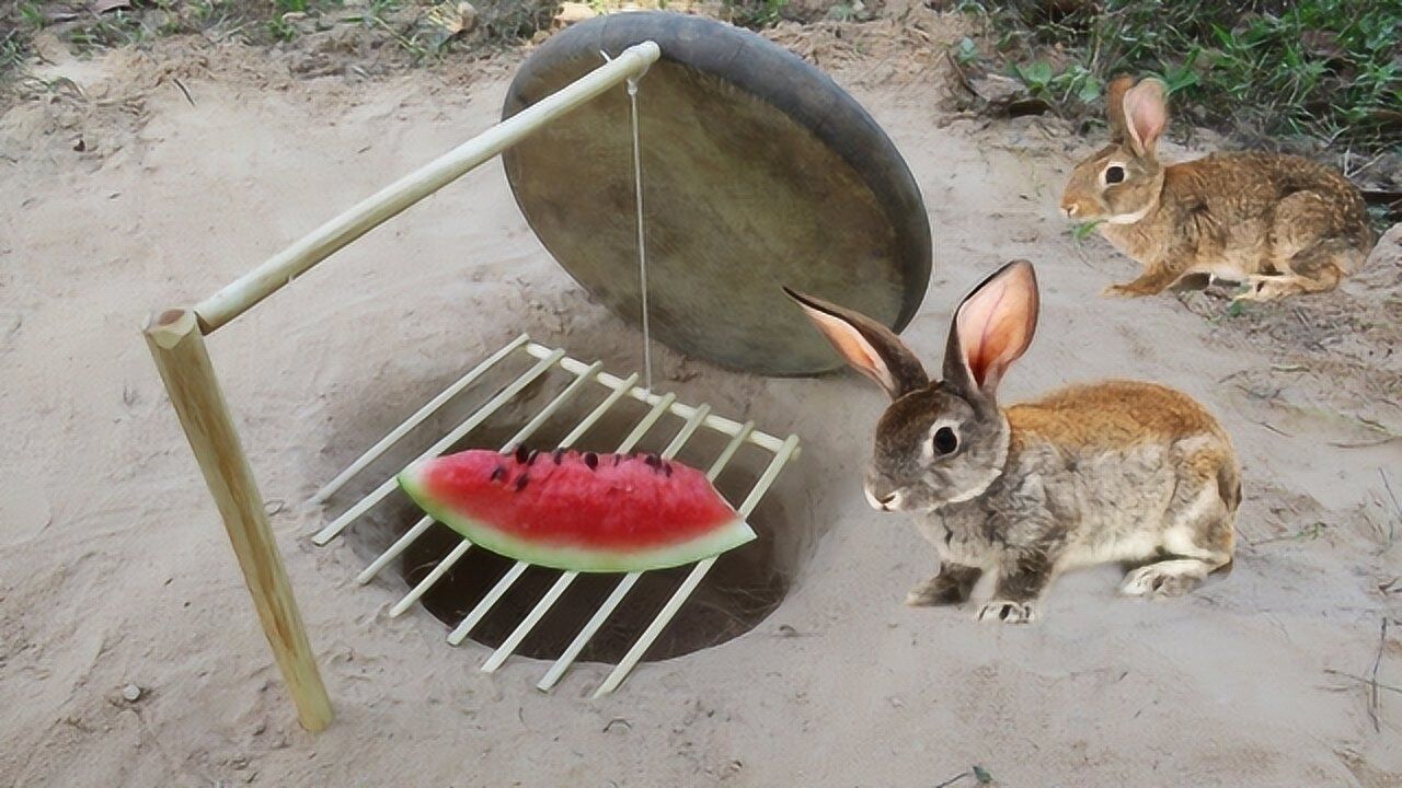 牛人用木头自制捕兔陷阱,网友:麻辣兔头上线了!