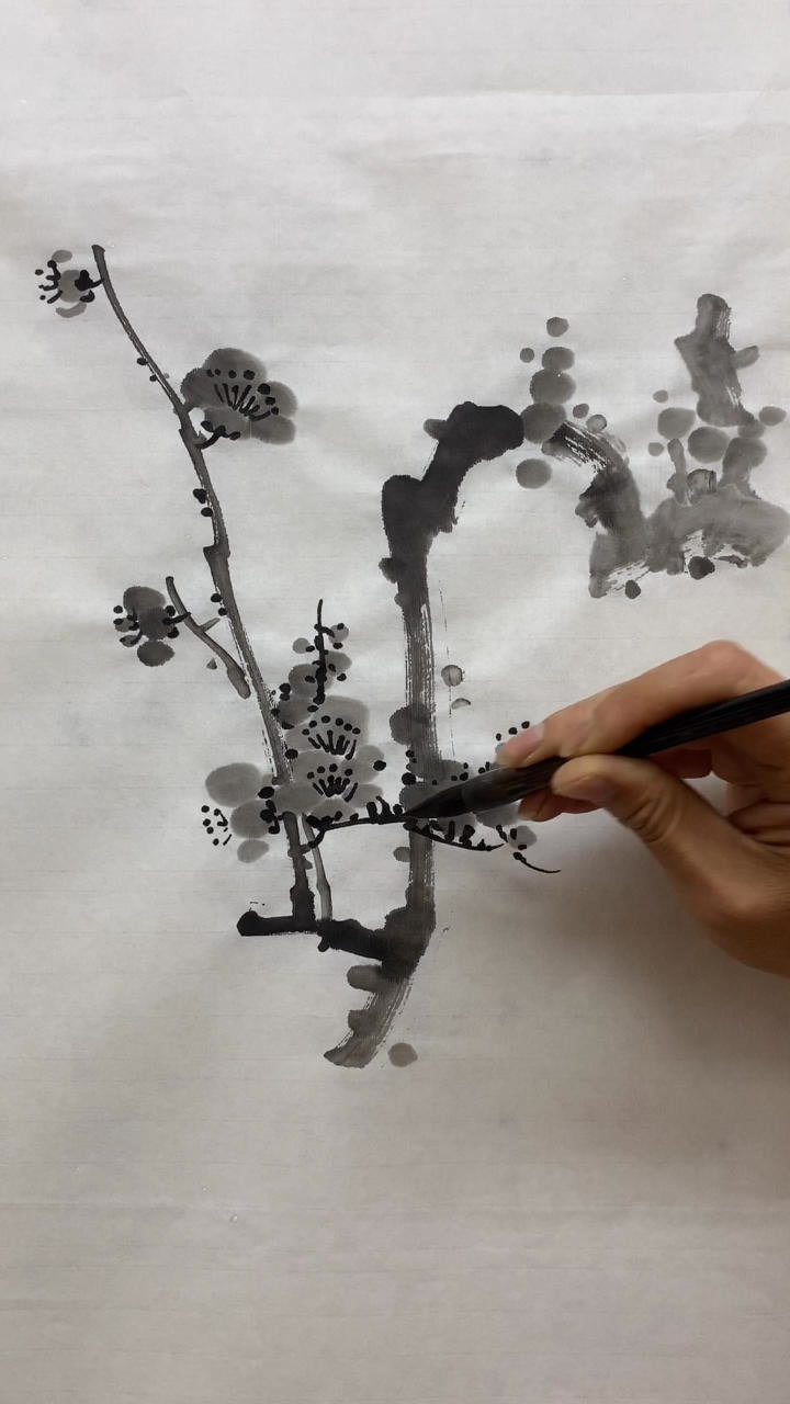 国画梅花,墨梅画法_腾讯视频