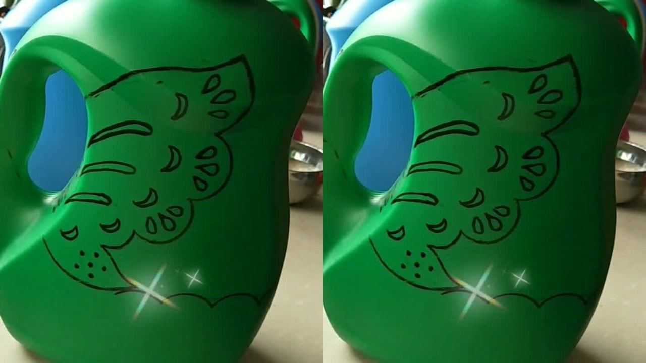 洗衣液瓶做蝴蝶花盆画好的图案