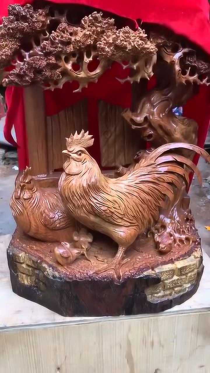 手工木雕大公鸡,太完美了!