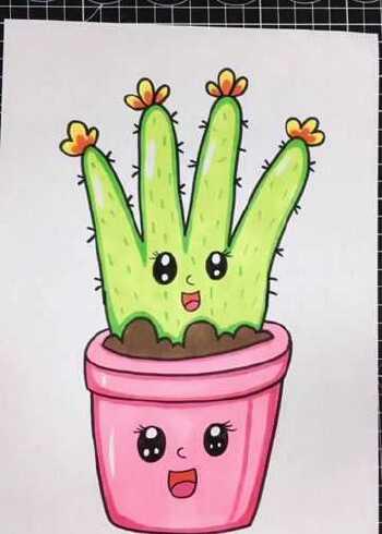 五个手指画仙人掌