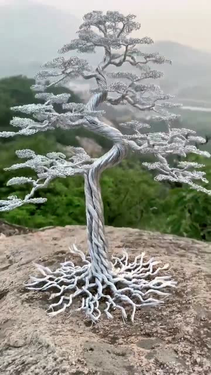 用铁丝做成树还做得栩栩如生手艺也太厉害了