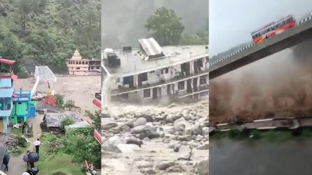 印度北部遭遇暴雨 洪水滔天异常强劲,卷走桥梁冲塌房屋