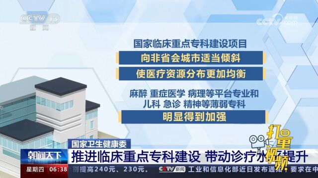 国家卫生健康委:推进临床重点专科建设,带动诊疗水平提升