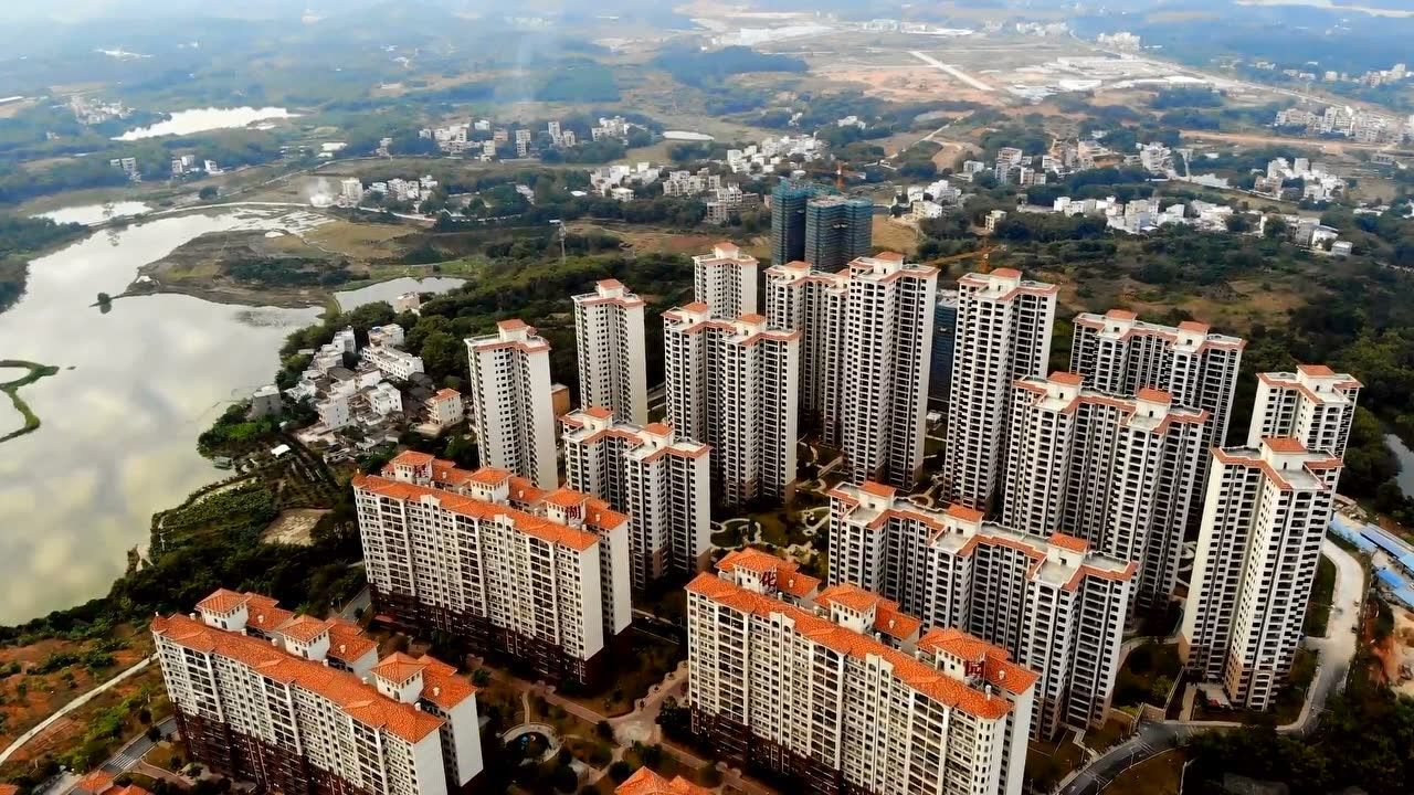 航拍云浮郁南都城镇高楼林立发展很快