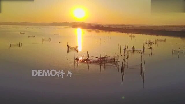 自然景色视频:壮观大气海边湖边,太阳落山日,实拍视频素材!