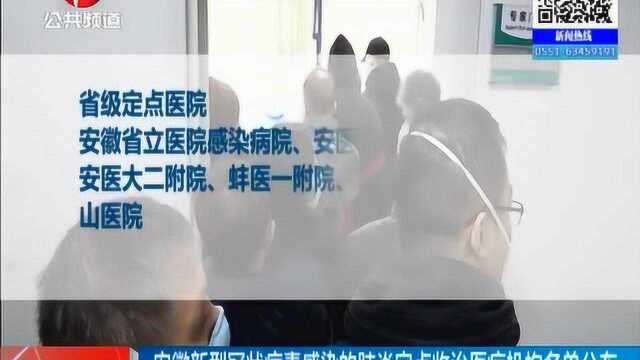 安徽新型冠状病毒感染的肺炎 定点收治医疗机构名单公布