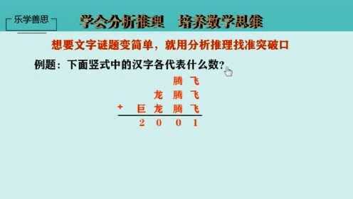 [图]小学奥数：腾飞+龙腾飞+巨龙腾飞=2001，那“巨龙腾飞”是啥数？