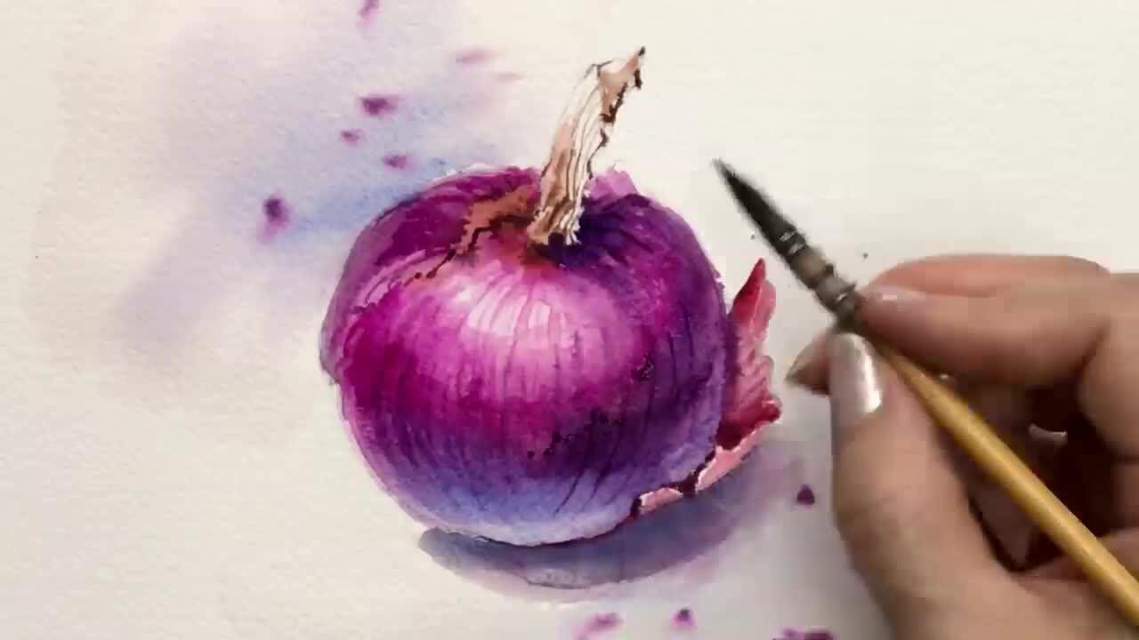 水彩丨洋葱的画法,喜欢的收藏了!