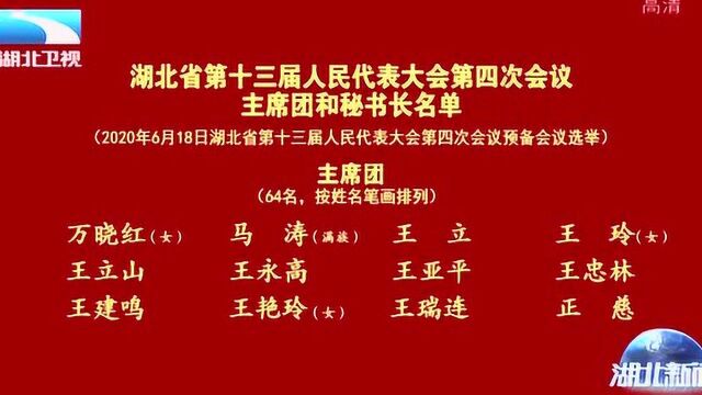 湖北省第十三届人民代表大会第四次会议主席团和秘书长名单