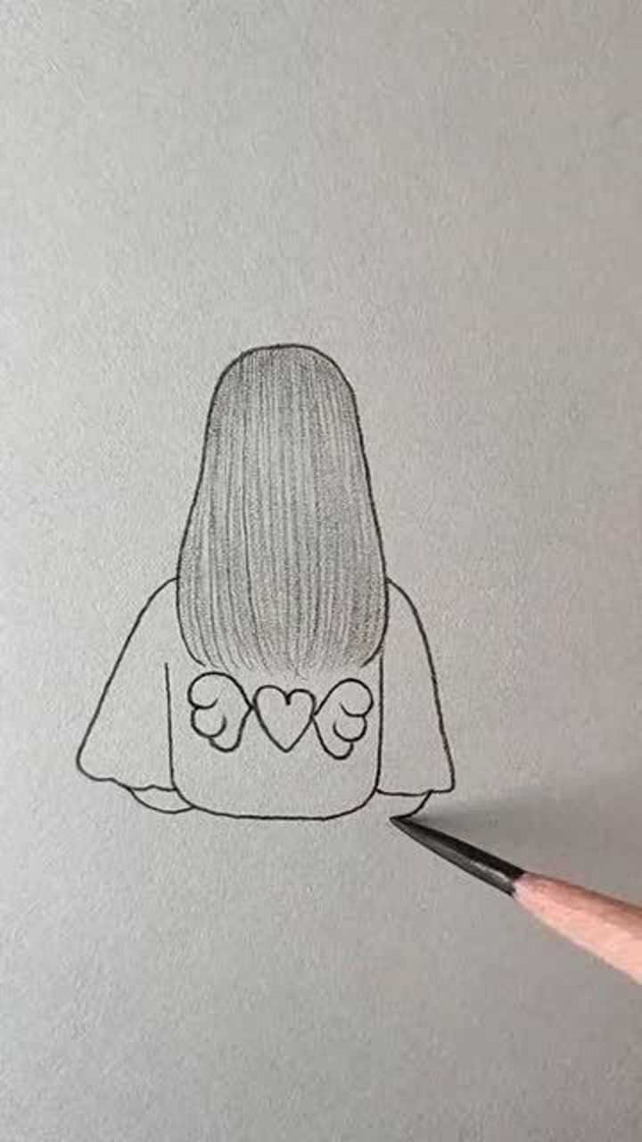 简笔画雨中女孩的背影,一遍就学会了,真简单!