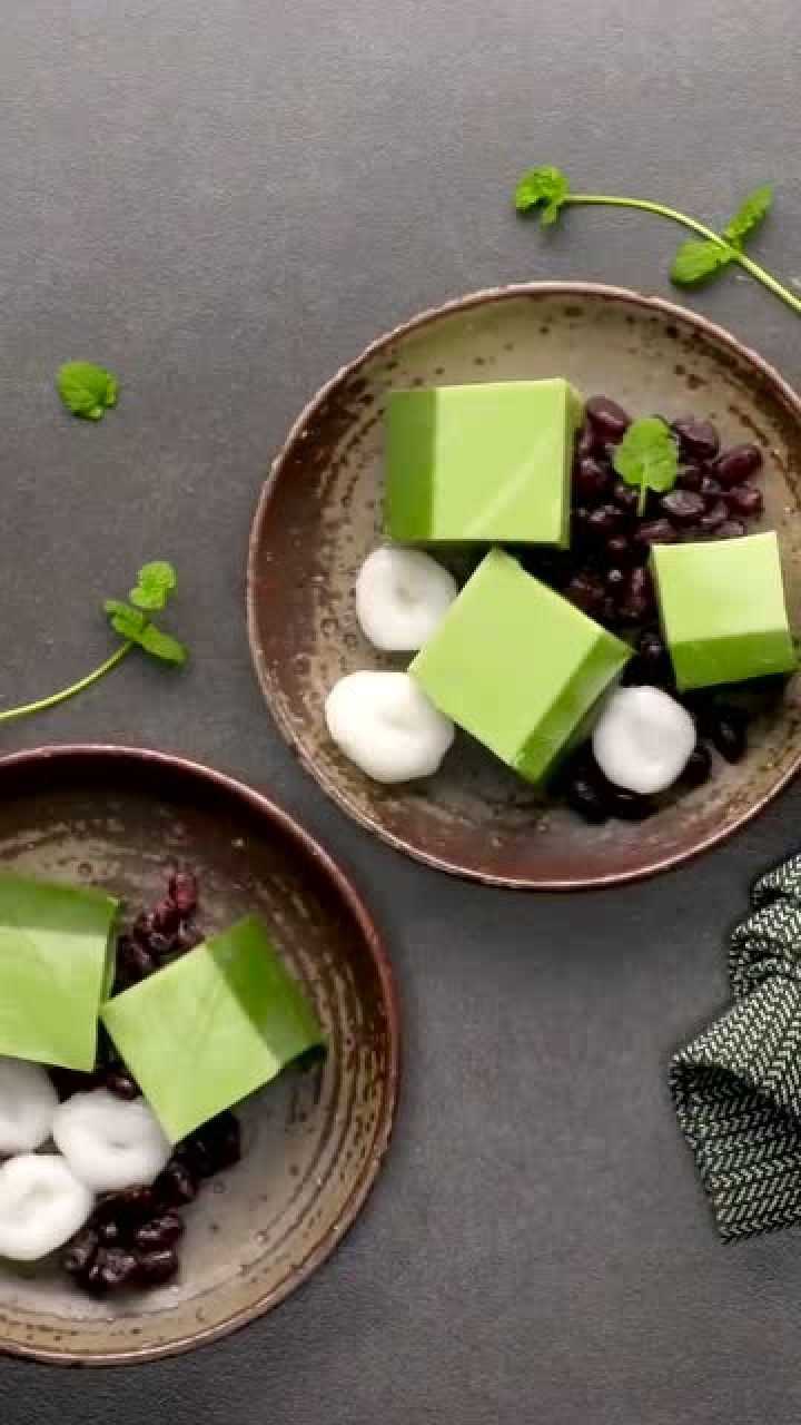 港式特色甜品白玉抹茶冻做法最传统制作过程味道很正宗