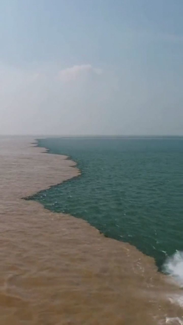 这就是井水不犯河水吧两种颜色的河水交汇形成了如此奇妙的景观
