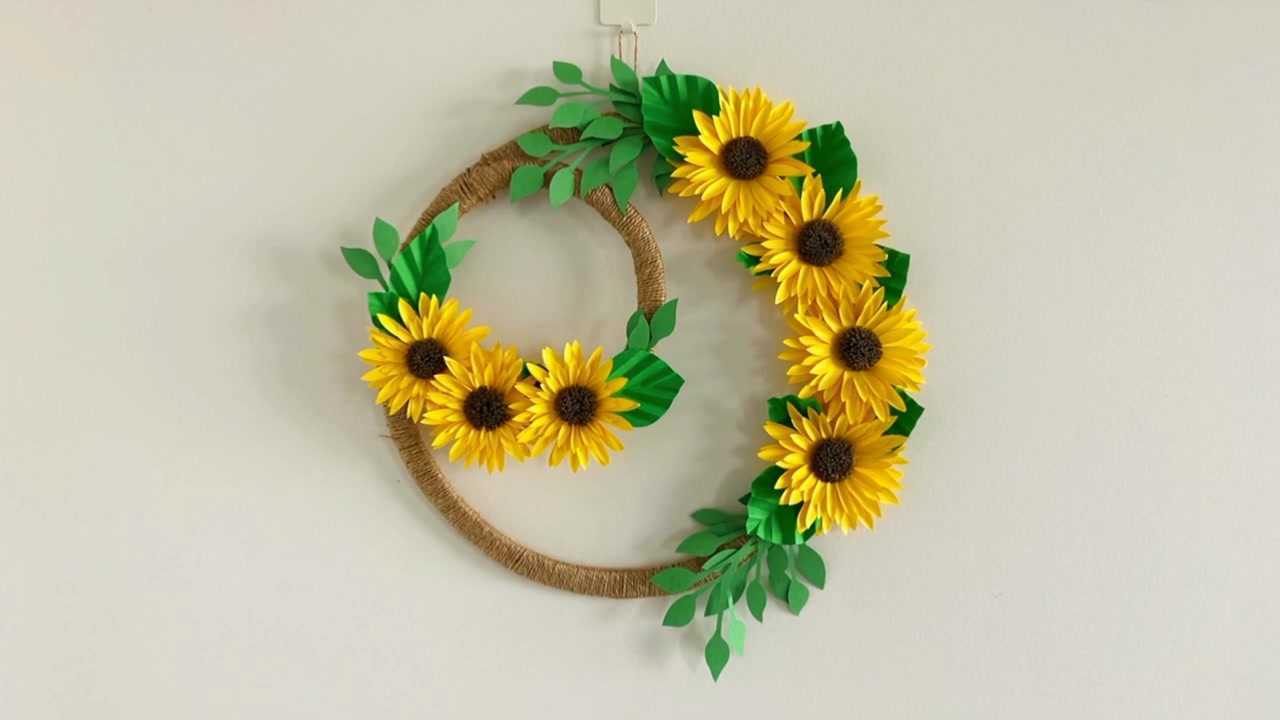 手工diy:漂亮的向日葵纸花墙上挂饰