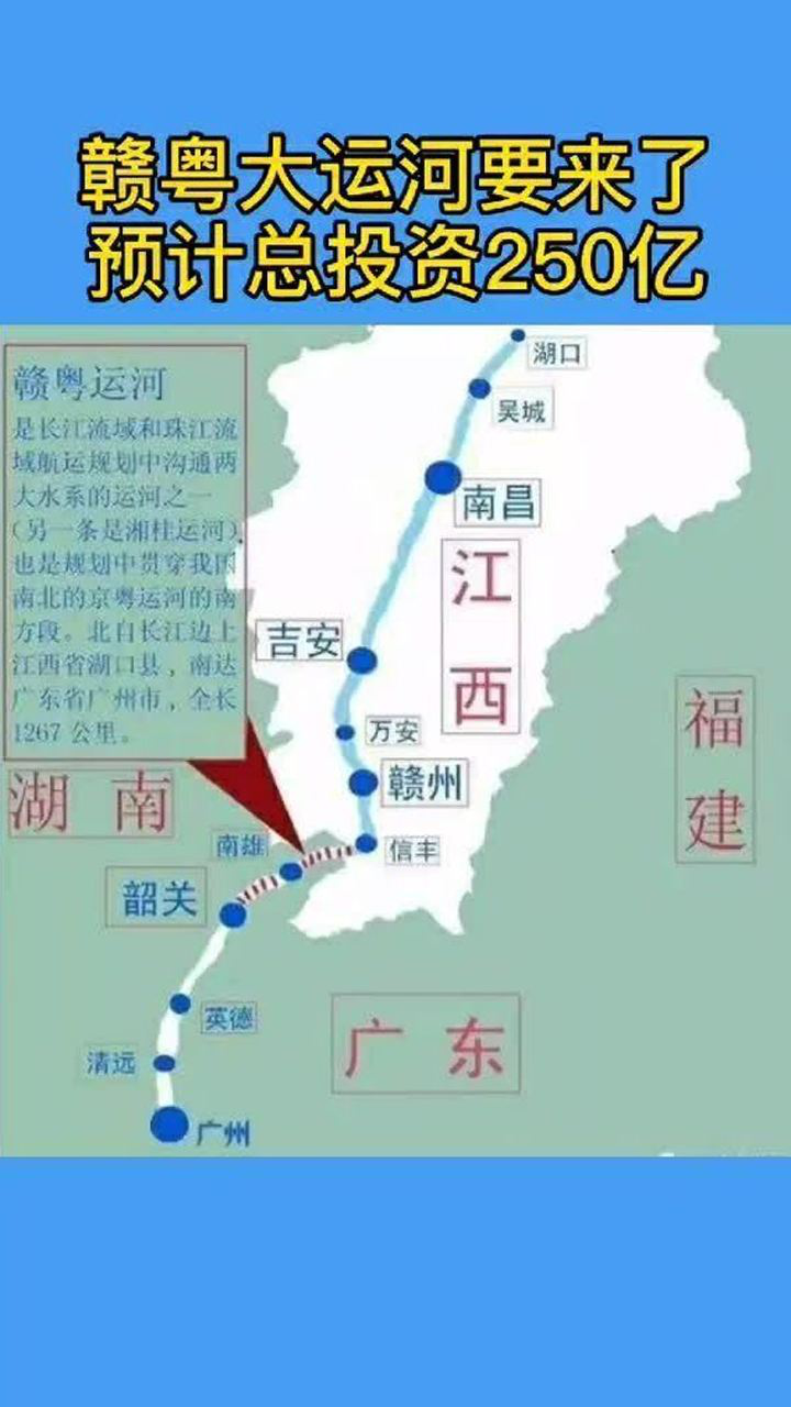 赣粤大运河要来了,总投资预计250亿,经过你家吗?