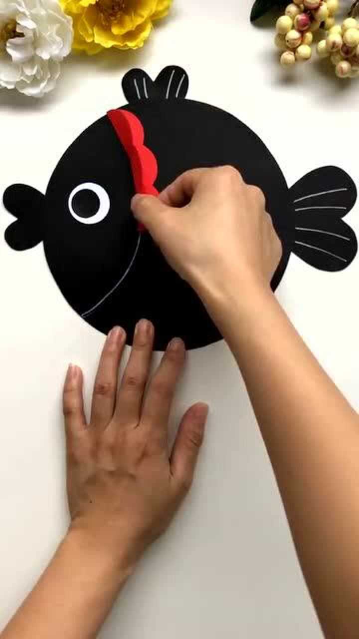 手工制作:用彩色卡纸做的大胖鱼,你们觉得可爱吗