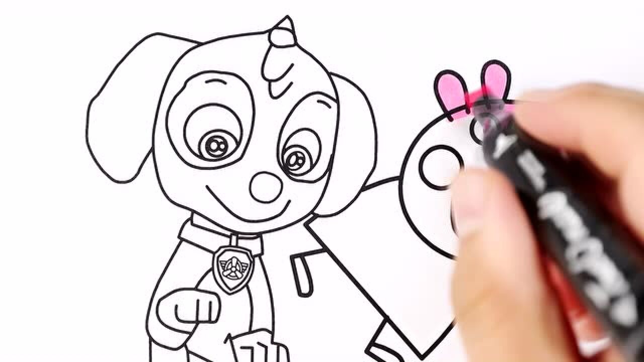 简笔画小猪佩奇和汪汪队立大功狗狗一起演奏