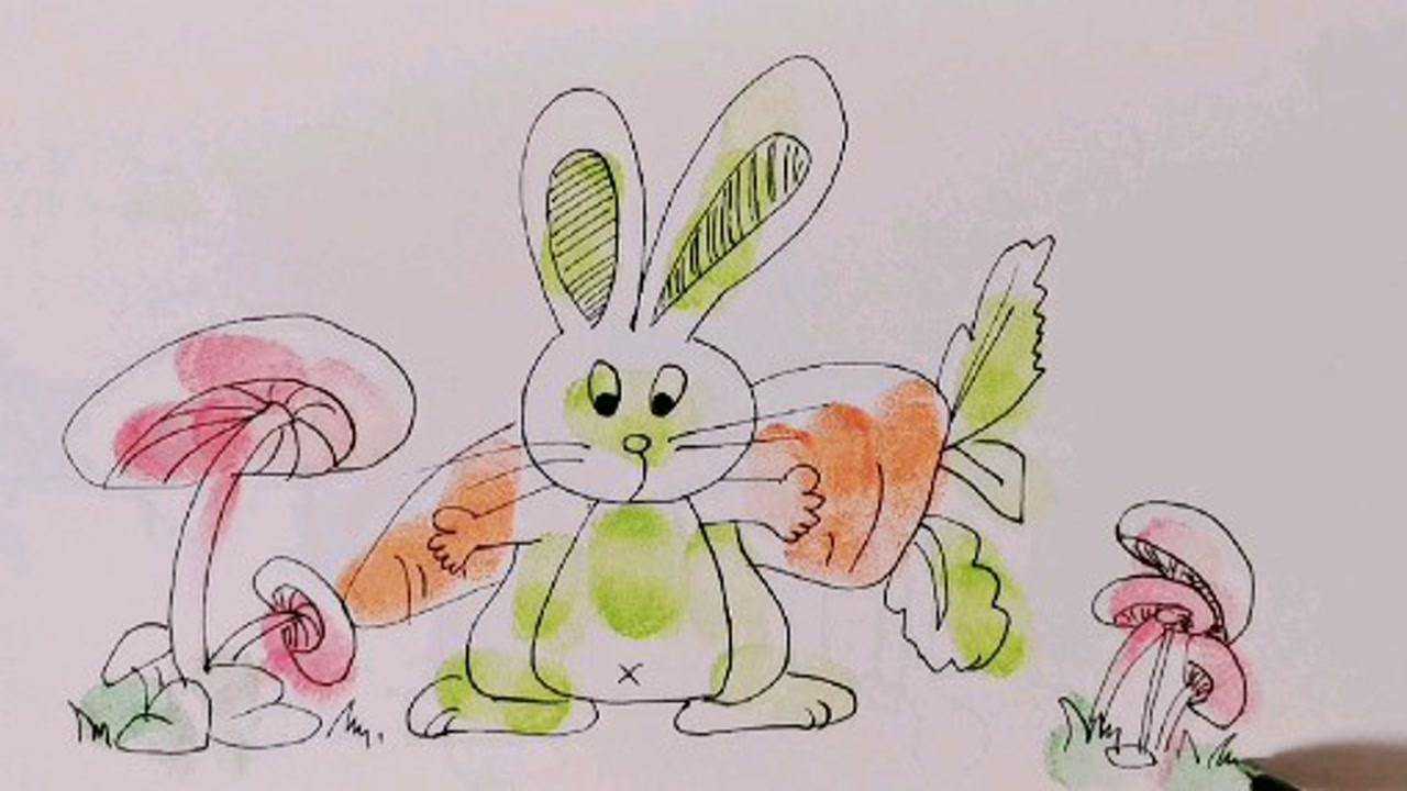 儿童手指画用手指印画小兔子是不是超简单