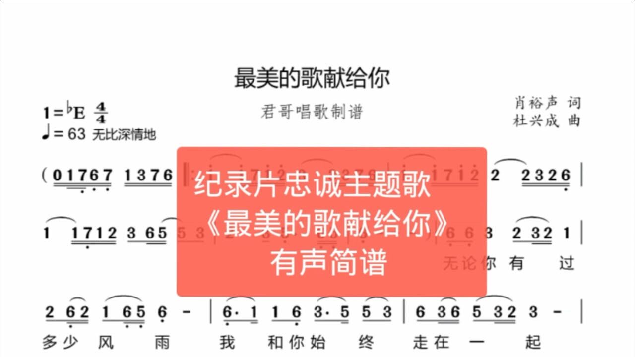 君哥带你轻松学简谱最美的歌献给你忠诚主题歌正能量满满