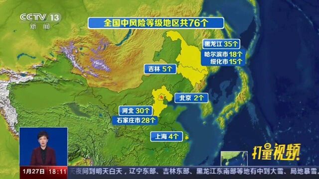 截至27日上午,全国共有9个高风险地区,76个中风险地区