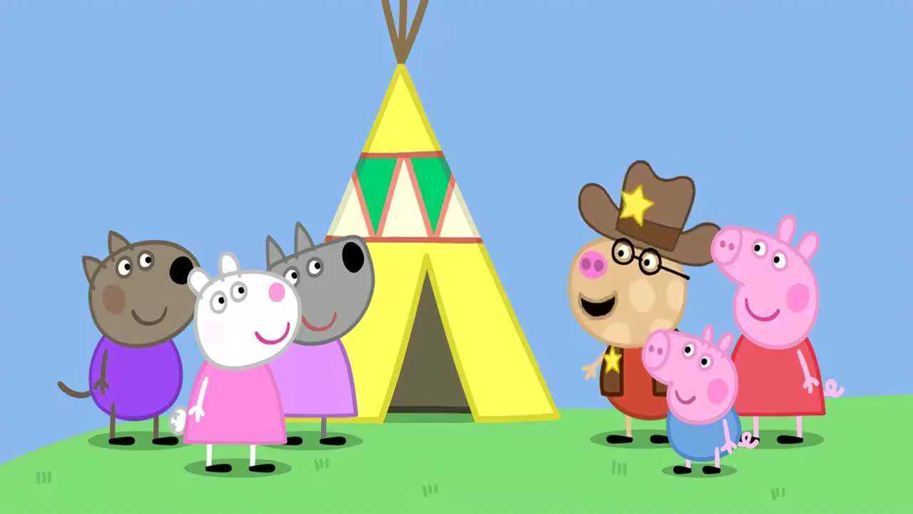小猪佩奇:刺激的牛仔生活,睡在帐篷里,听着外面怪物的叫声!