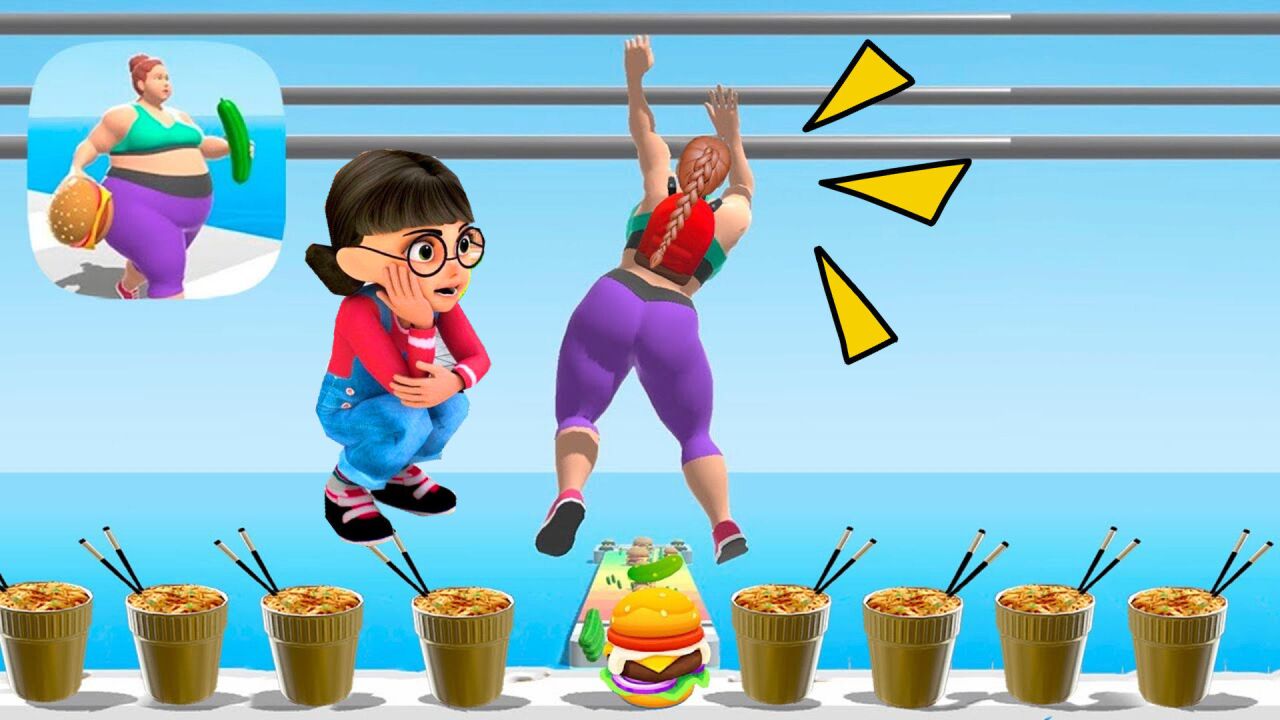 吃货冲冲冲小妖吃太多垃圾食品压碎了玻璃栈道