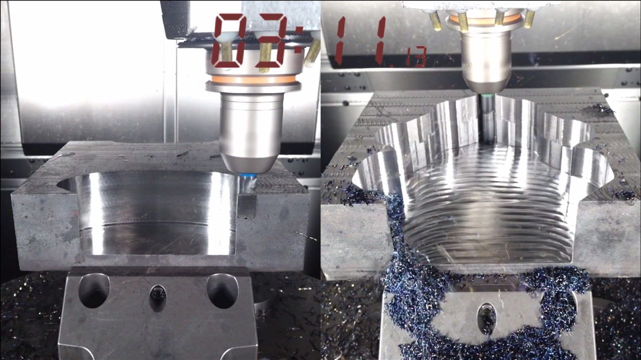 两种铣削加工方式对比，切削效率差别真大_腾讯视频
