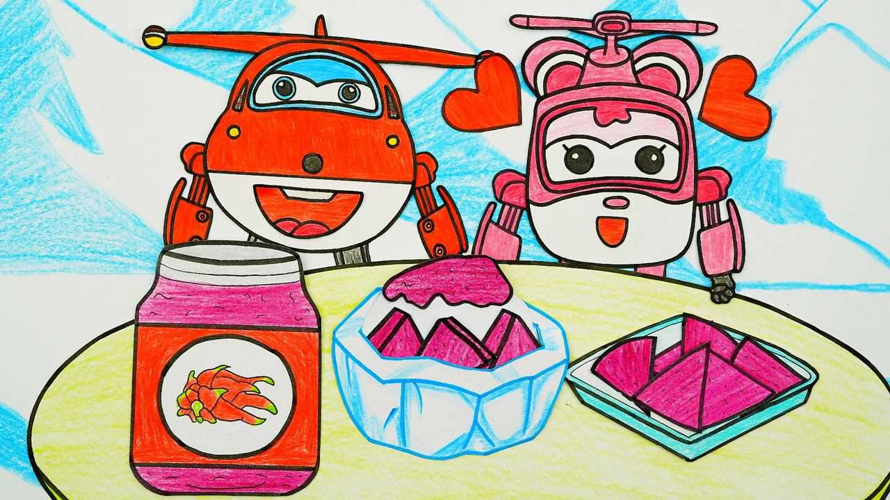 手绘定格动画天气太热了乐迪和小爱去冰山吃火龙果刨冰童趣一夏