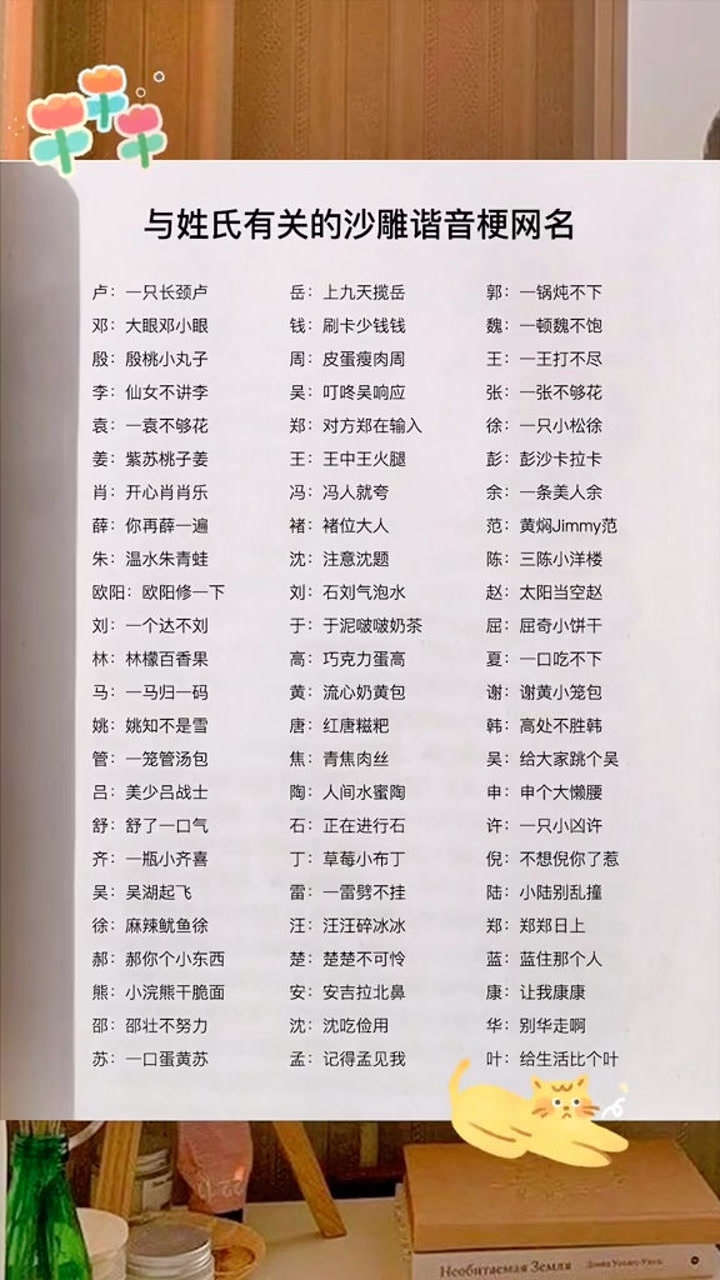 与姓氏有关的沙雕谐音梗网名