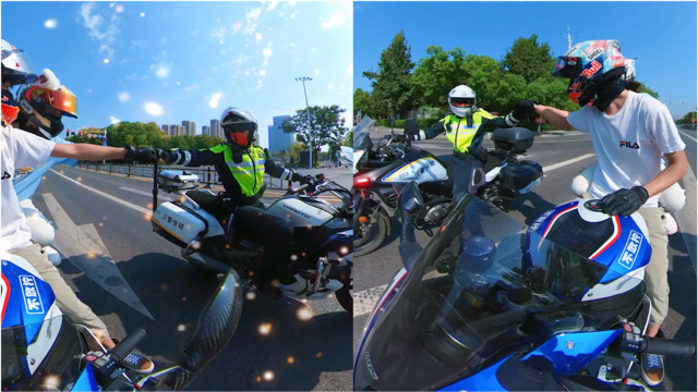 太帅了情侣路口遇铁骑想碰拳不敢说铁骑主动出击收获双倍快乐