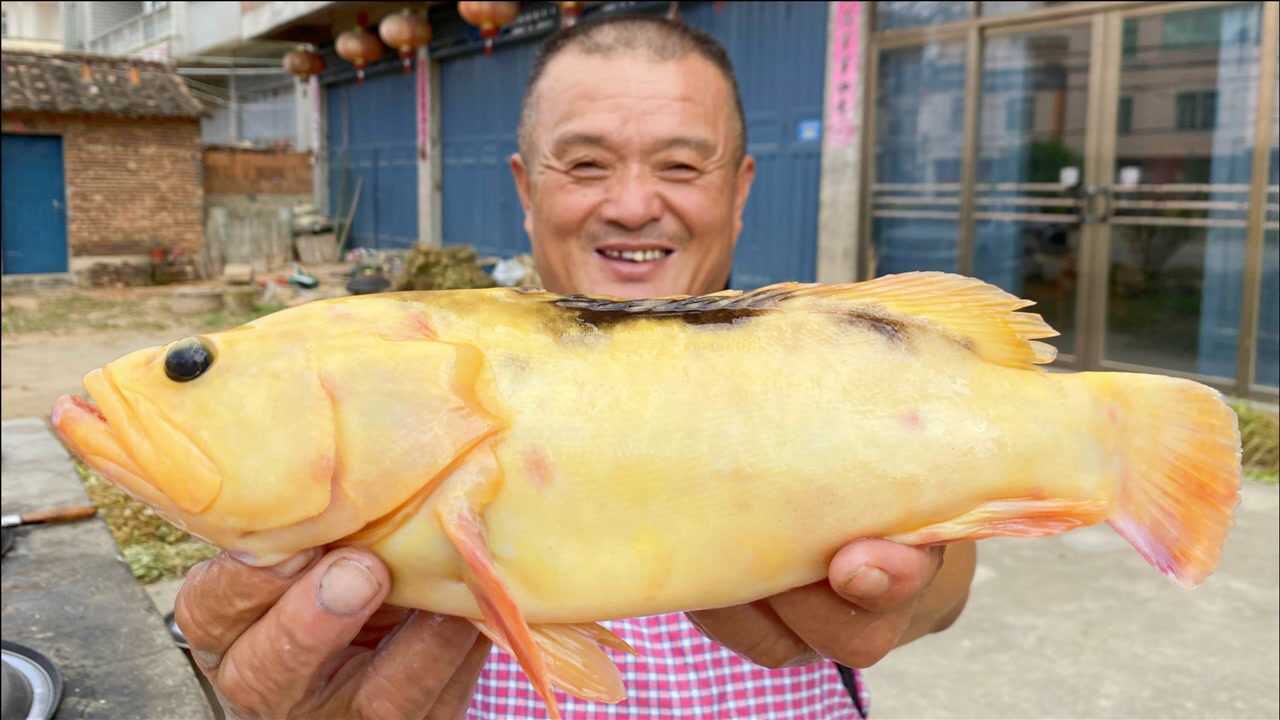 830买黄金石斑鱼,不刮鳞不剖肚做盐焗鱼,配地瓜烧绝了!
