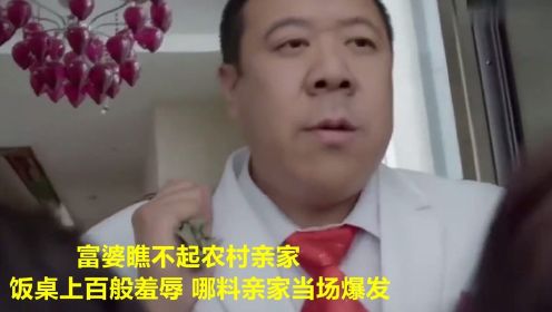 富婆瞧不起农村亲家，饭桌上百般羞辱，哪料亲家当场爆发！